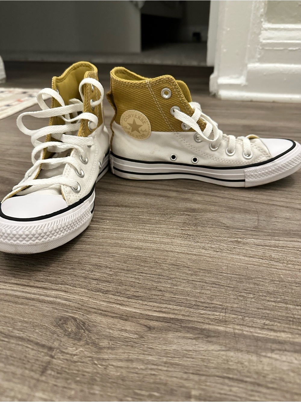 Converse Women's Two-Tone High Top Sneakers in White and Mustard NWOT